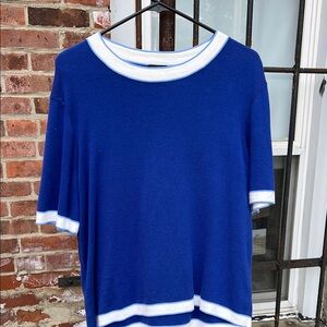 Blue and White Short Sleeve Knit Top
